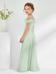 Off-the-shoulder Chiffon A-line Junior Bridesmaid Dresses Dusty Sage