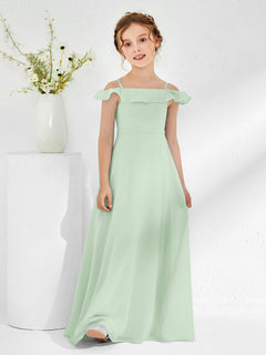 Off-the-shoulder Chiffon A-line Junior Bridesmaid Dresses Dusty Sage