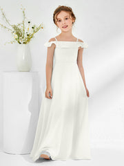 Off-the-shoulder Chiffon A-line Junior Bridesmaid Dresses Ivory