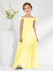 Off-the-shoulder Chiffon A-line Junior Bridesmaid Dresses Lemon