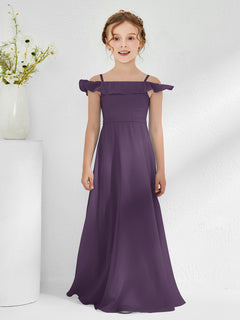 Off-the-shoulder Chiffon A-line Junior Bridesmaid Dresses Plum