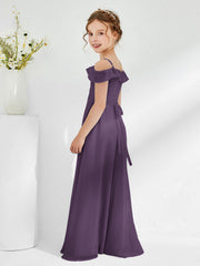 Off-the-shoulder Chiffon A-line Junior Bridesmaid Dresses Plum