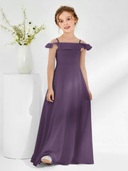 Off-the-shoulder Chiffon A-line Junior Bridesmaid Dresses Plum