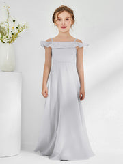 Off-the-shoulder Chiffon A-line Junior Bridesmaid Dresses Silver
