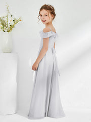 Off-the-shoulder Chiffon A-line Junior Bridesmaid Dresses Silver