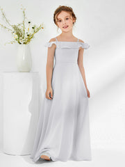 Off-the-shoulder Chiffon A-line Junior Bridesmaid Dresses Silver