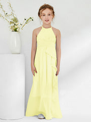 Halter Neckline Junior Bridesmaid Dresses with Sash Daffodil