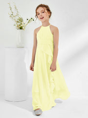 Halter Neckline Junior Bridesmaid Dresses with Sash Daffodil
