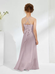 Halter Neckline Junior Bridesmaid Dresses with Sash Dusk