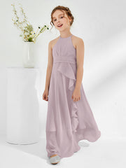 Halter Neckline Junior Bridesmaid Dresses with Sash Dusk