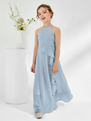 Halter Neckline Junior Bridesmaid Dresses with Sash Dusty Blue