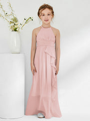 Halter Neckline Junior Bridesmaid Dresses with Sash Dusty Rose