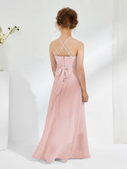 Halter Neckline Junior Bridesmaid Dresses with Sash Dusty Rose