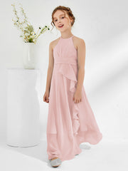 Halter Neckline Junior Bridesmaid Dresses with Sash Dusty Rose
