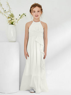 Halter Neckline Junior Bridesmaid Dresses with Sash Ivory