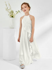 Halter Neckline Junior Bridesmaid Dresses with Sash Ivory
