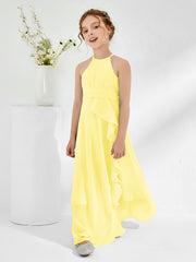 Halter Neckline Junior Bridesmaid Dresses with Sash Lemon