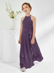 Halter Neckline Junior Bridesmaid Dresses with Sash Plum