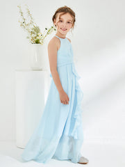 Halter Neckline Junior Bridesmaid Dresses with Sash Sky Blue
