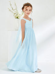 V-neck Pleated A-line Junior Bridesmaid Gowns Sky Blue
