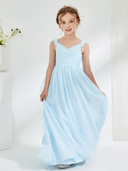 V-neck Pleated A-line Junior Bridesmaid Gowns Sky Blue