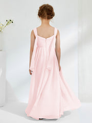 V-neck Pleated A-line Junior Bridesmaid Gowns Blushing Pink