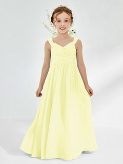 V-neck Pleated A-line Junior Bridesmaid Gowns Daffodil