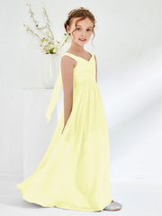 V-neck Pleated A-line Junior Bridesmaid Gowns Daffodil