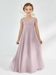 V-neck Pleated A-line Junior Bridesmaid Gowns Dusk