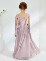 V-neck Pleated A-line Junior Bridesmaid Gowns Dusk