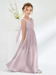 V-neck Pleated A-line Junior Bridesmaid Gowns Dusk