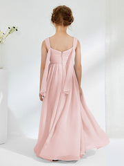 V-neck Pleated A-line Junior Bridesmaid Gowns Dusty Rose