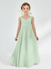 V-neck Pleated A-line Junior Bridesmaid Gowns Dusty Sage