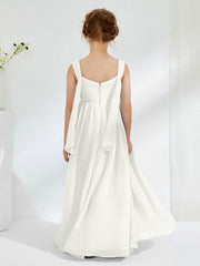 V-neck Pleated A-line Junior Bridesmaid Gowns Ivory