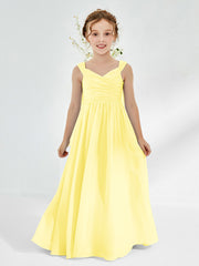 V-neck Pleated A-line Junior Bridesmaid Gowns Lemon