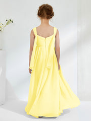 V-neck Pleated A-line Junior Bridesmaid Gowns Lemon