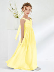 V-neck Pleated A-line Junior Bridesmaid Gowns Lemon