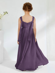 V-neck Pleated A-line Junior Bridesmaid Gowns Plum