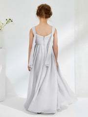 V-neck Pleated A-line Junior Bridesmaid Gowns Silver