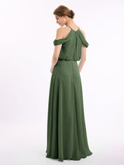 Halter Off the Shoulder Dress with blouson bodice Olive Green