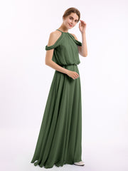 Halter Off the Shoulder Dress with blouson bodice Olive Green