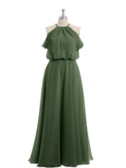 Halter Off the Shoulder Dress with blouson bodice Olive Green Plus Size