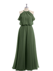 Halter Off the Shoulder Dress with blouson bodice Olive Green