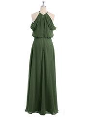 Halter Off the Shoulder Dress with blouson bodice Olive Green