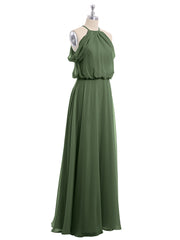 Halter Off the Shoulder Dress with blouson bodice Olive Green
