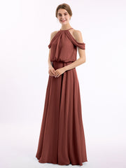 Halter Off the Shoulder Dress with blouson bodice Terracotta