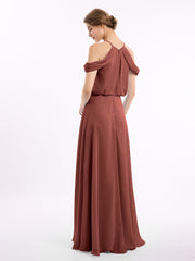 Halter Off the Shoulder Dress with blouson bodice Terracotta