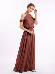Halter Off the Shoulder Dress with blouson bodice Terracotta