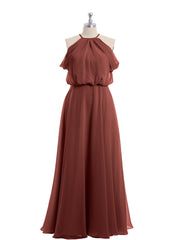 Halter Off the Shoulder Dress with blouson bodice Terracotta