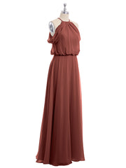 Halter Off the Shoulder Dress with blouson bodice Terracotta